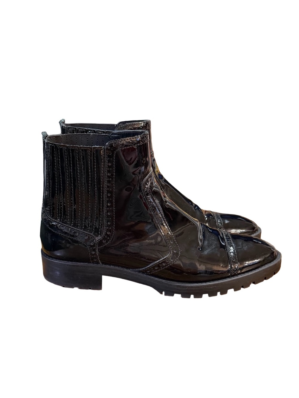 Massimo Dutti Black Patent Leather Brogue Ankle Boots Women’s Size 10